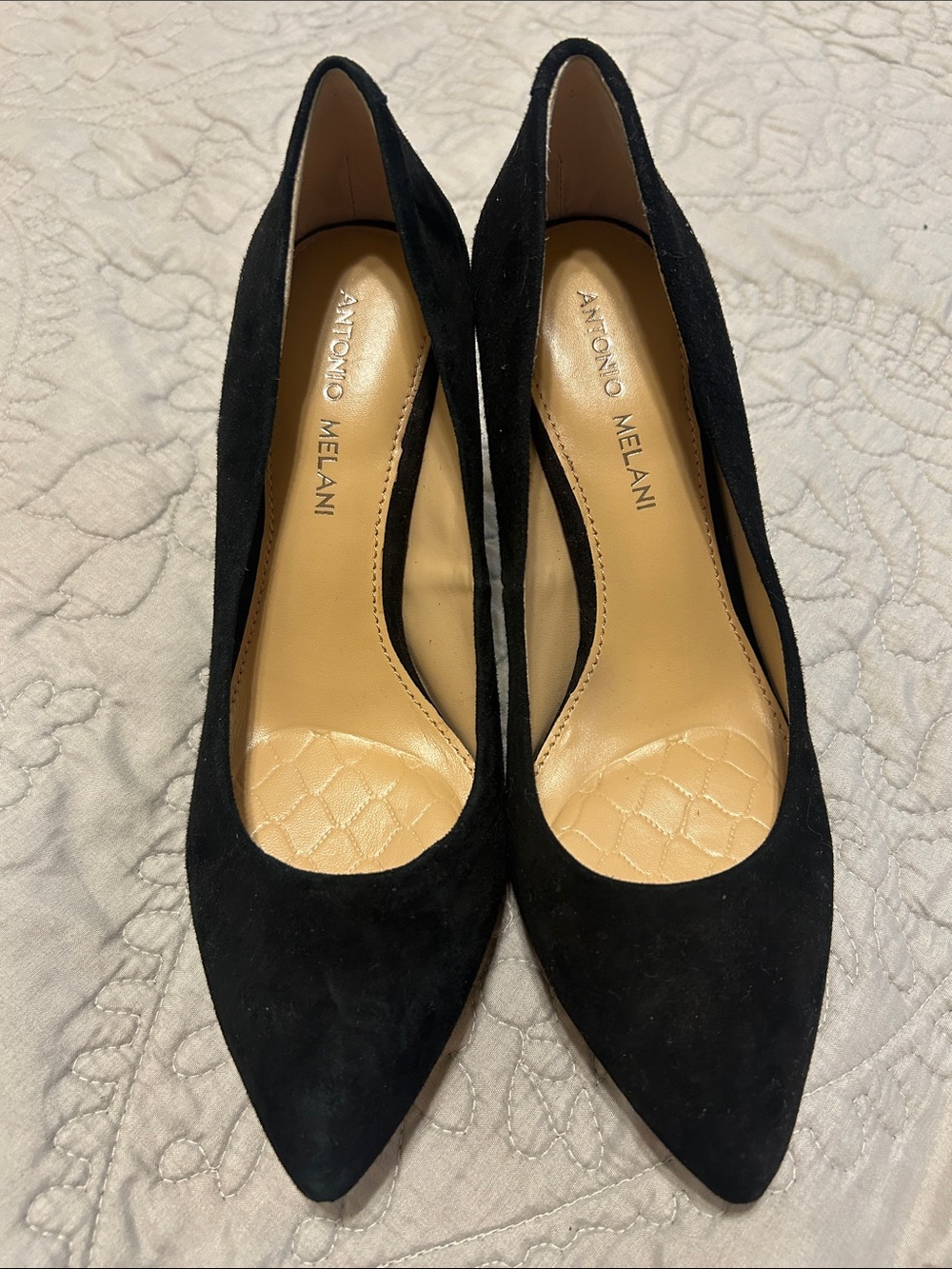 ANTONIO MELANI Black Suede Pointed-Toe Pumps